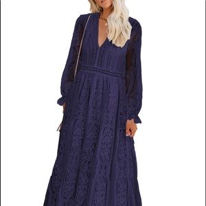 Bdcoco Womens V Neck Floral Lace Wedding Dress - Size: X-Large